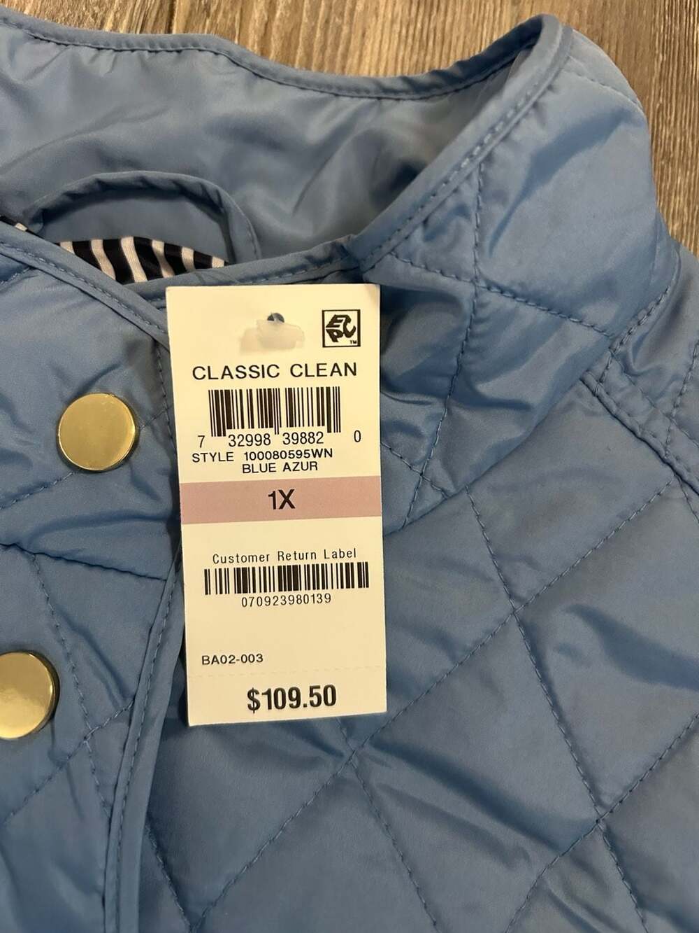 Charter Club Quilted Jacket Womens 1X Blue Lightweight Coat NWT Snap Zip Plus - Picture 2 of 9
